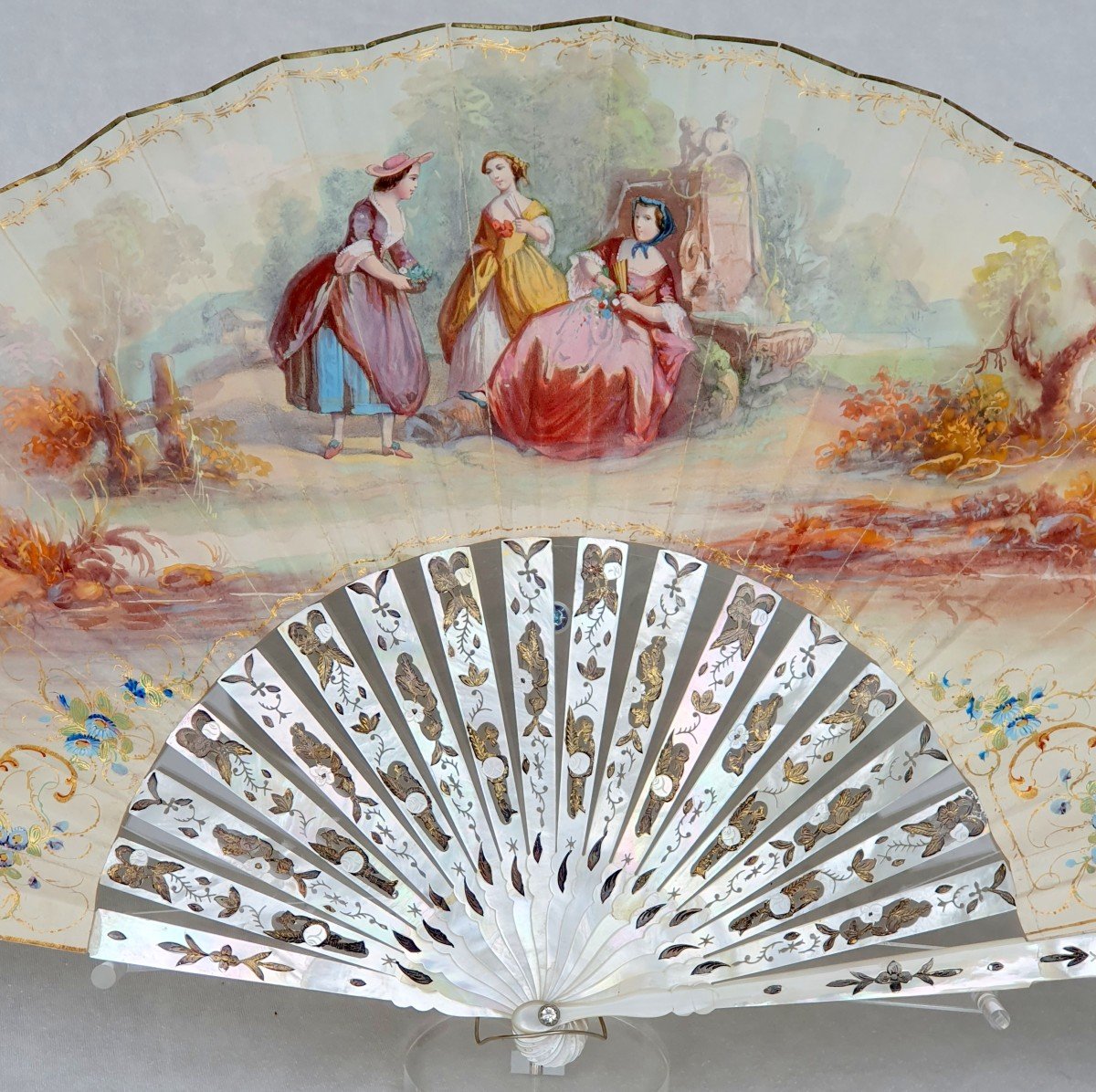 Mother-of-pearl,  Hand Painted  Fan, 19th Century