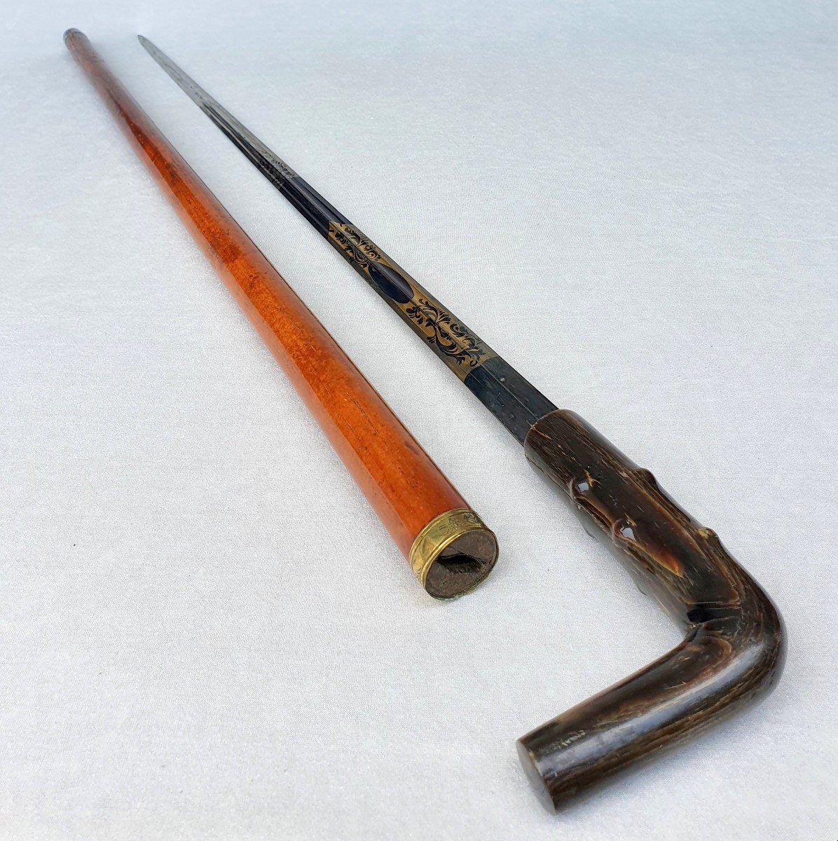 Strong Sword Cane, Beautiful Blued Blade, 19th Century-photo-2