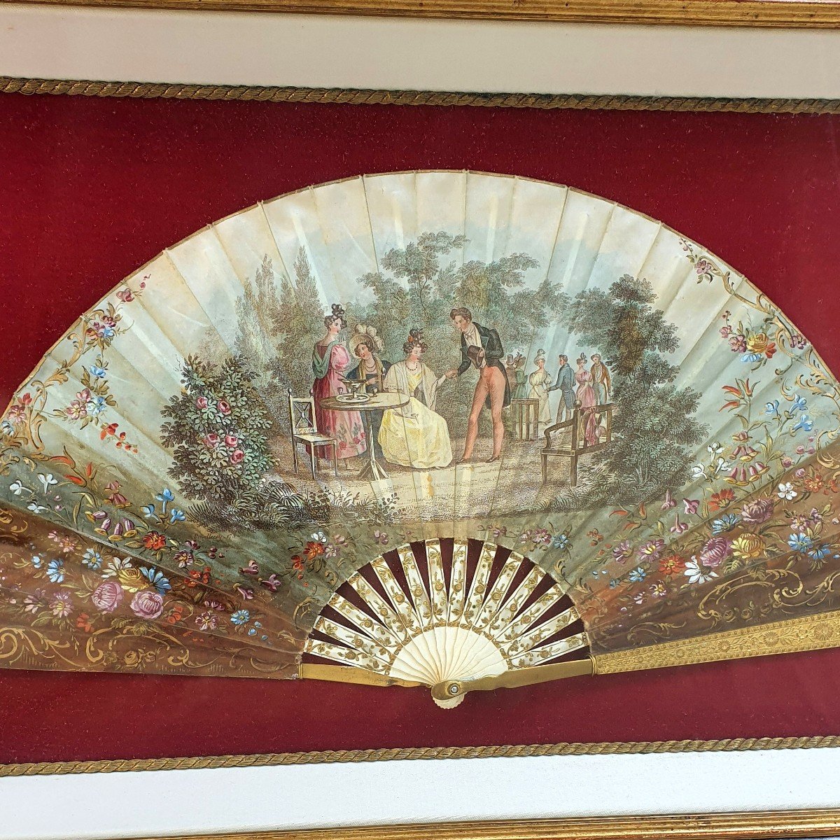 Antique Framed Fan, Circa 1820-photo-4