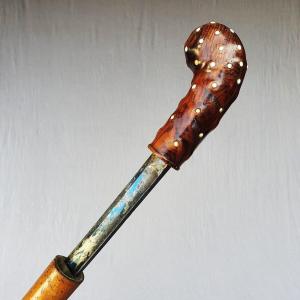 Canne-épée ancienne, forte canne à la longue lame bleuie, XIXe siècle