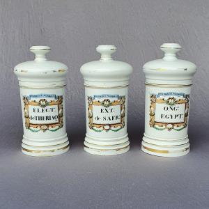 Trois Pots à pharmacie, apothicaire XIXe Siècle, Porcelaine de Limoges, A Collin Paris, Lot 2