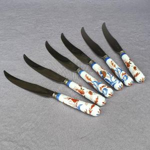 Chine XVIIIe siècle , Six couteaux manche en porcelaine
