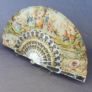 Antique Fan, Mother-of-pearl Frame, 19th Century 