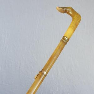 Cane Made Entirely Of Horn, Handle Carved With A Horse's Leg, Dandy Cane