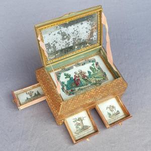 Hairdressing Box In Straw Marquetry, 18th Century "declaration Of Love"