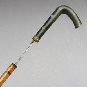 Antique Sword Cane, Horn Handle, Push Button Opening