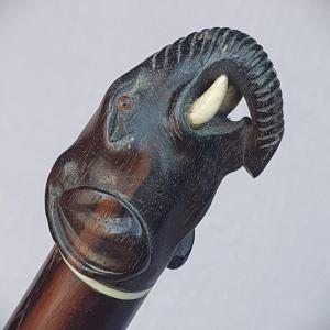 Art Deco Cane With Elephant Head Knob And Glass Eyes