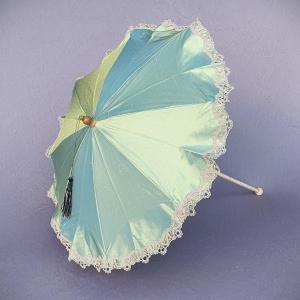 Antique Umbrella, Good Condition, Green Silk And Lace, Circa 1850