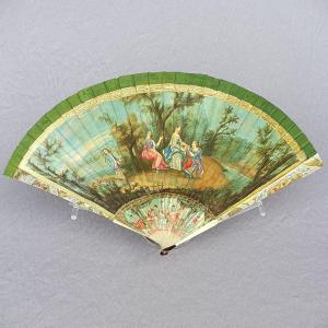 Antique 18th Century Hand Painted Fan In Ivory Called “vernis Martin" , Circa 1730