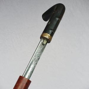 Canne épée ancienne, canne poignard, dague, lame gravée, fût jonc, XIXe siècle 
