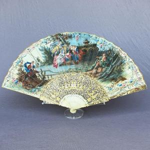 Antique Fan, Circa 1760, Psyche Led By Zephyr Into The Enchanted Palace Of Love