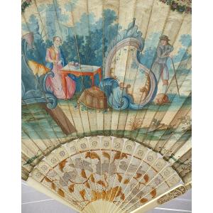 Eventail 18e, époque Louis XV, belle monture d’importation Chinoise