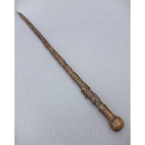 Cane Folk Art - Italy - Dated 1904 - Carved With Scenes From The Life Of Jesus