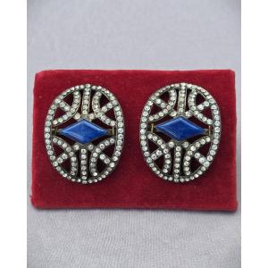 Boucles de chaussures argent strass et Lapis Lazuli XIXe siècle
