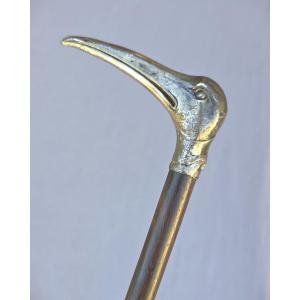 Badine pommeau tête d’oiseau en argent