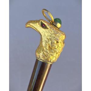 System Umbrella For Horse Racing Enthusiasts, Circa 1900, Made Of Amourette Wood, With An Eagle-shaped Knob