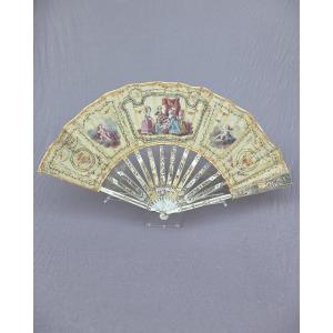 Louis XVI Period Fan, Gouache On Silk, “the Presentation Of The Newborn”
