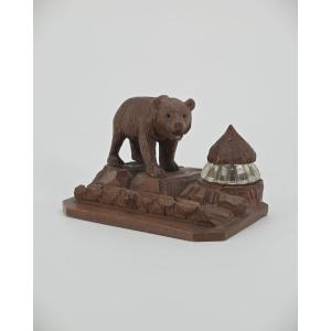 Inkwell, Carved Wooden Bear, Known As “black Forest” – Brienz, Circa 1900