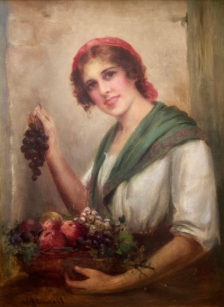 William Joseph Carroll (1842-1902) - Portrait à mi-corps d'une jolie jeune femme italienne-photo-3
