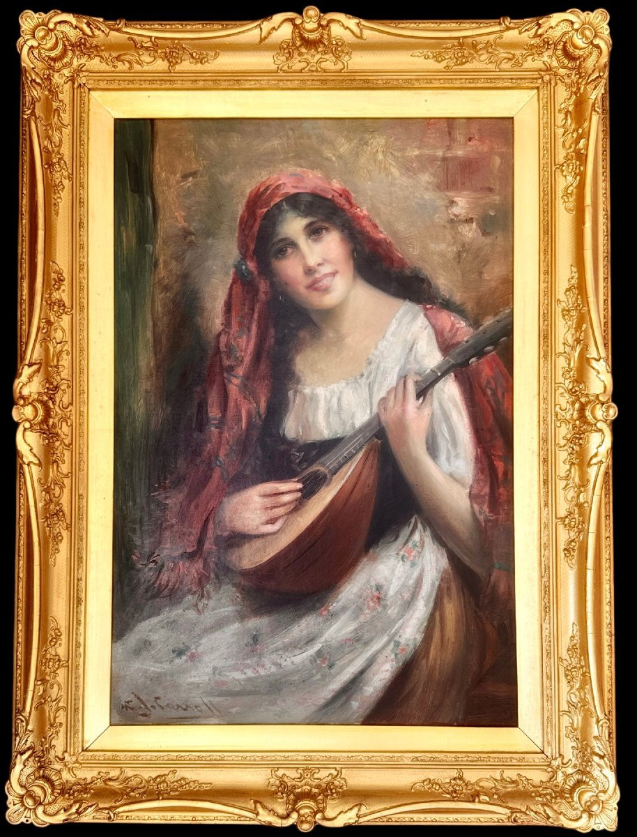 William Joseph Carroll (1842-1902) - Portrait Of A Beautiful Young Italian Woman Playing The Lute-photo-5