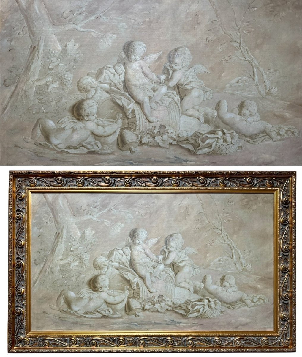 A Trompe l'Oeil Bas-relief Depicting Putti At A Country Festival In Grisaille-photo-2