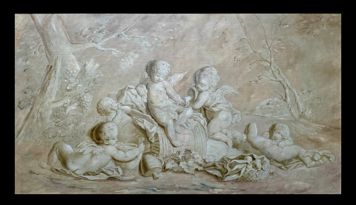 A Trompe l'Oeil Bas-relief Depicting Putti At A Country Festival In Grisaille-photo-7