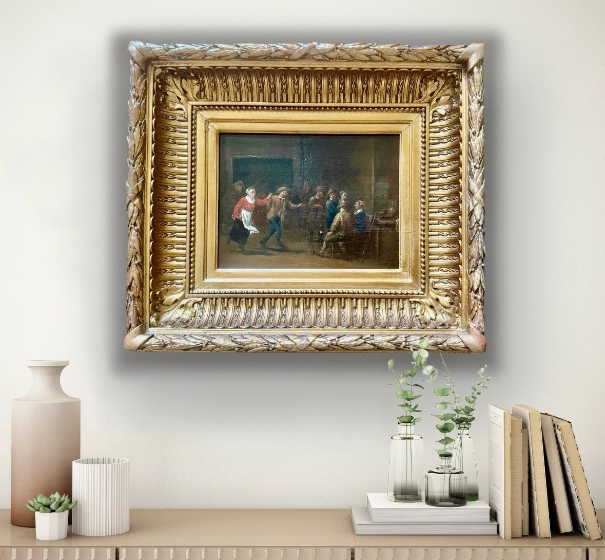 A 17th Century Dutch Tavern Scene With A Woman Dancing -photo-3