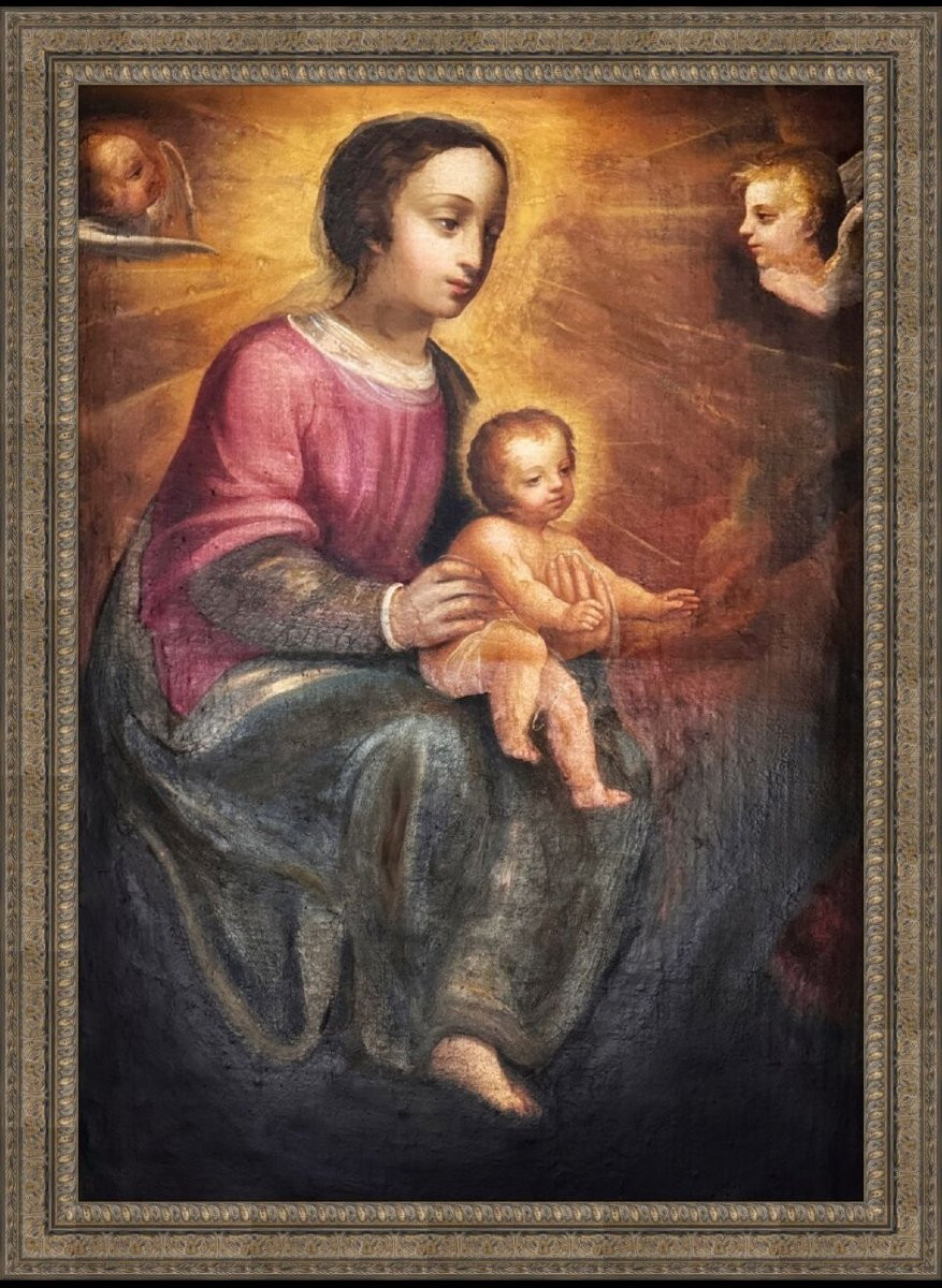 Vierge à l'Enfant Avec Deux Anges, (xvii-xviii) Suiveur d'Orsola Maddalena Caccia-photo-3