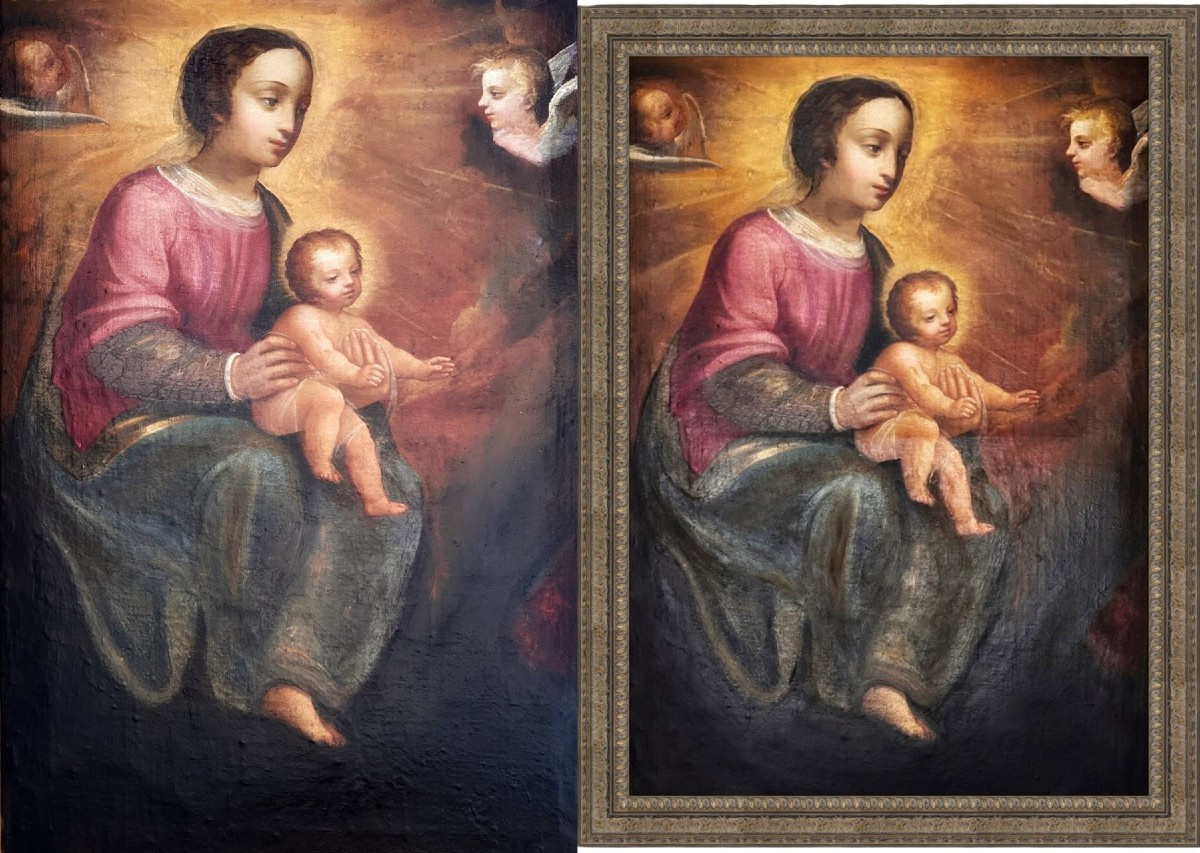 Vierge à l'Enfant Avec Deux Anges, (xvii-xviii) Suiveur d'Orsola Maddalena Caccia