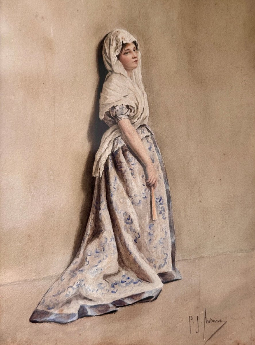 Full-length Portrait Of An Aristocratic Young Lady In Period Attire Holding A Fan-photo-2