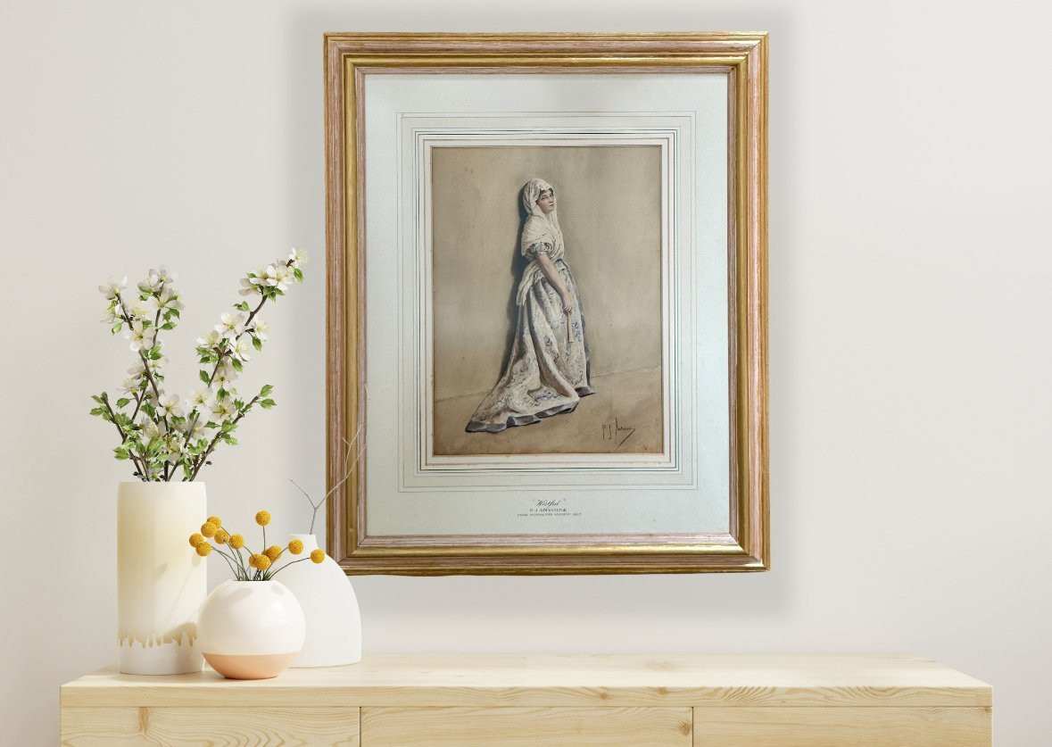 Full-length Portrait Of An Aristocratic Young Lady In Period Attire Holding A Fan-photo-2