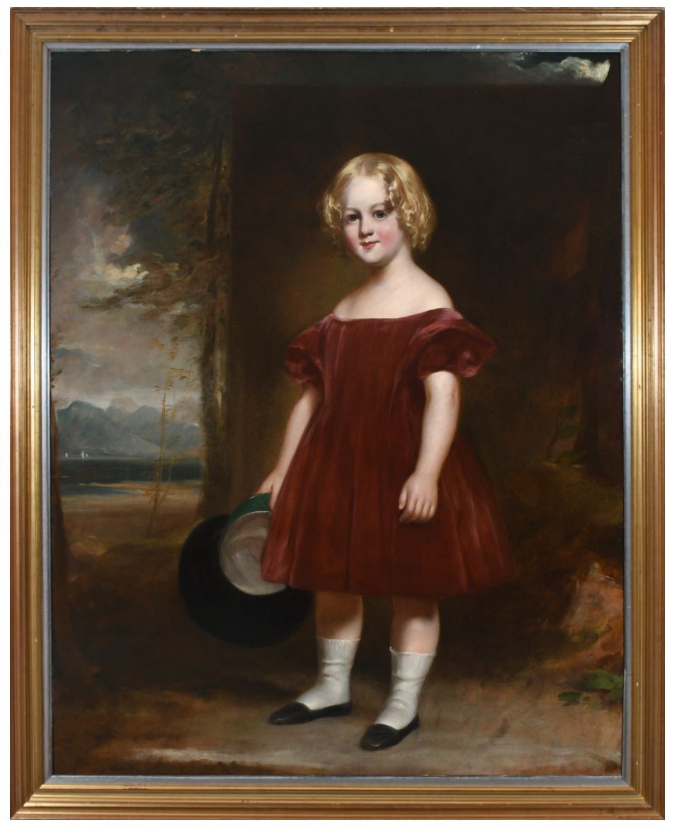 Portrait d'un jeune enfant en tenue d'époque au bord du lac, Sir Daniel Macnee (1806-1882)