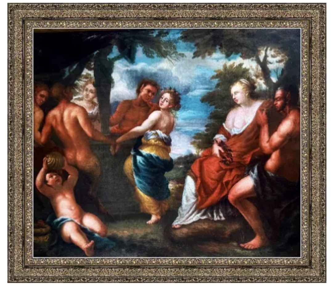 Bacchanale dans la forêt, (XVII) Cercle de Jacob Jordaens (1593-1678)