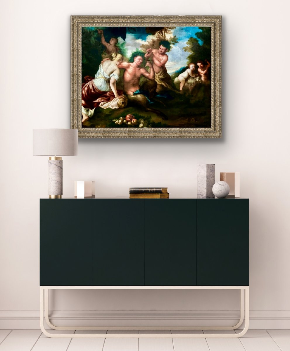 Faune couché d'après une bacchanale dans la forêt, (XVII) Cercle de Jacob Jordaens (1593-1678)-photo-2