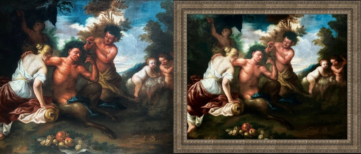 Faune couché d'après une bacchanale dans la forêt, (XVII) Cercle de Jacob Jordaens (1593-1678)-photo-3