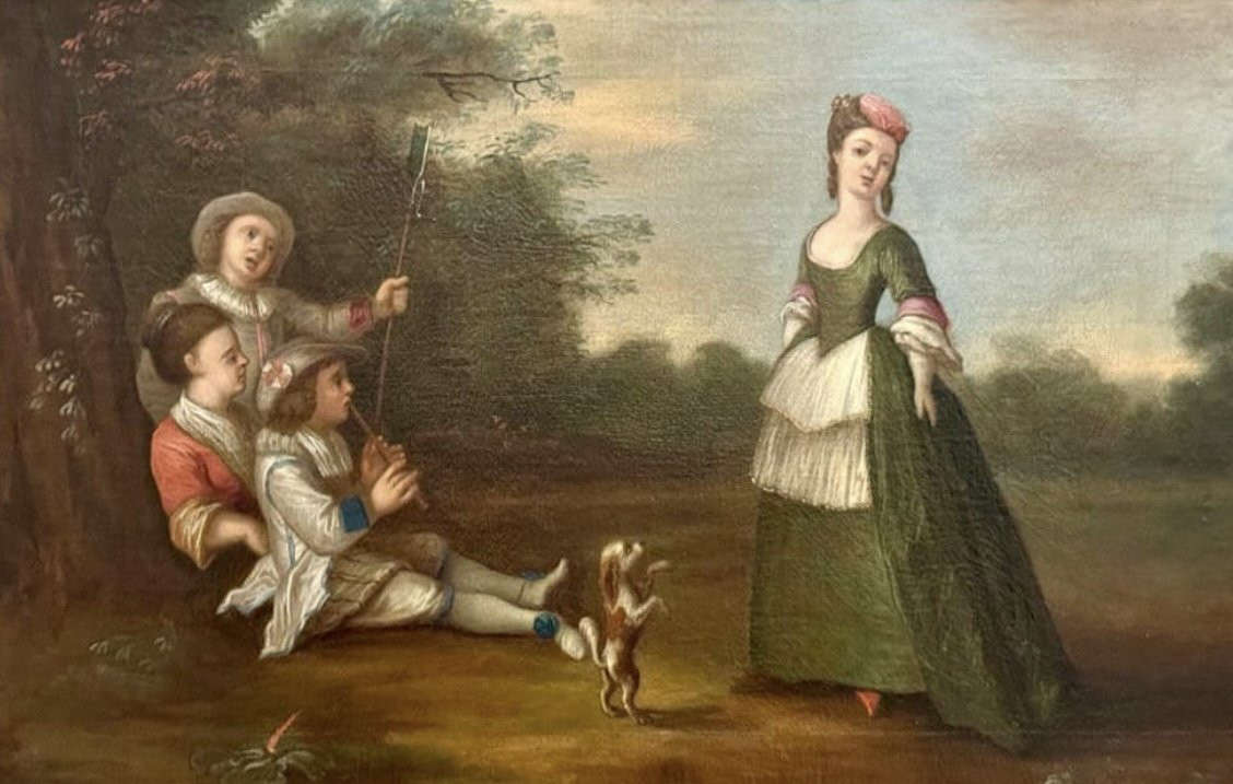 Figures In A Landscape With A Pet Dog, (xviii) Circle Of Philippe Mercier (1689-1760)-photo-2