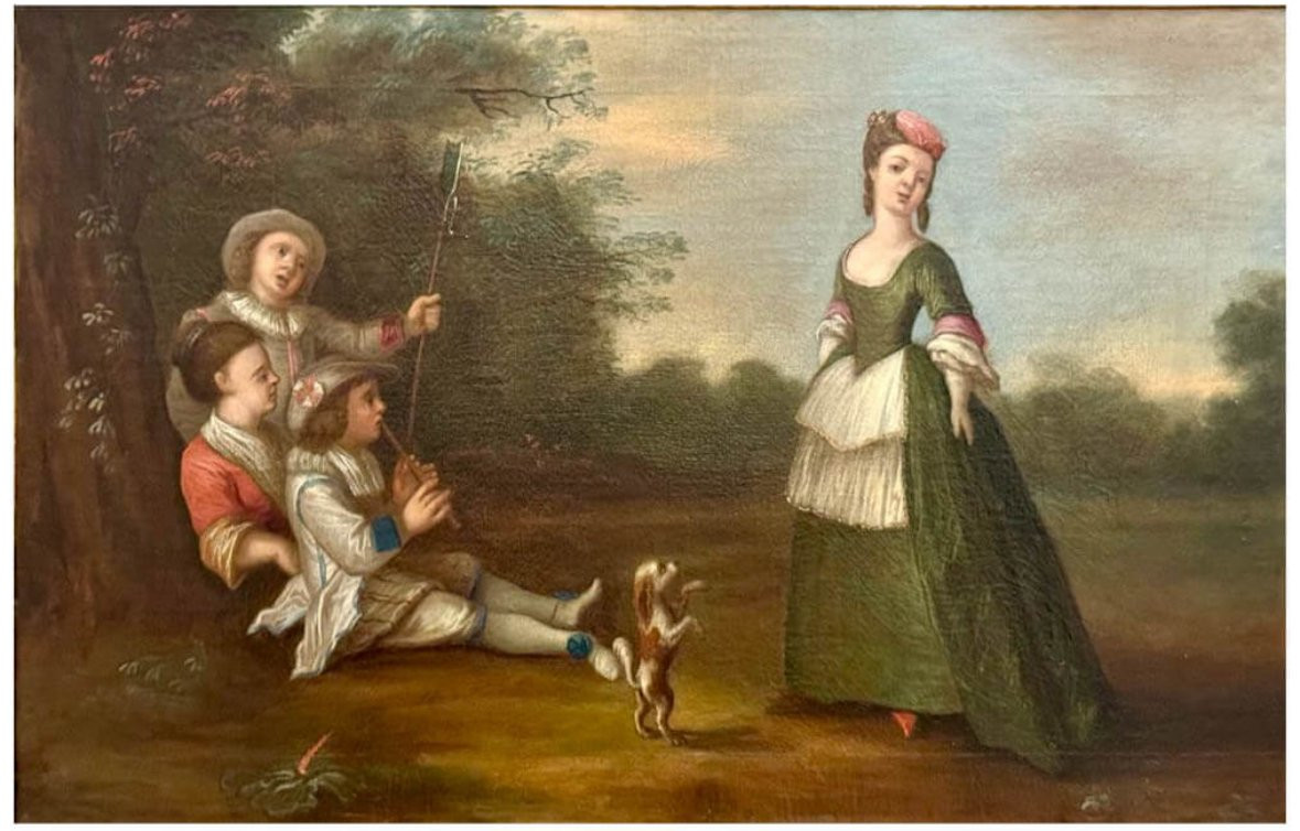 Figures In A Landscape With A Pet Dog, (xviii) Circle Of Philippe Mercier (1689-1760)-photo-2
