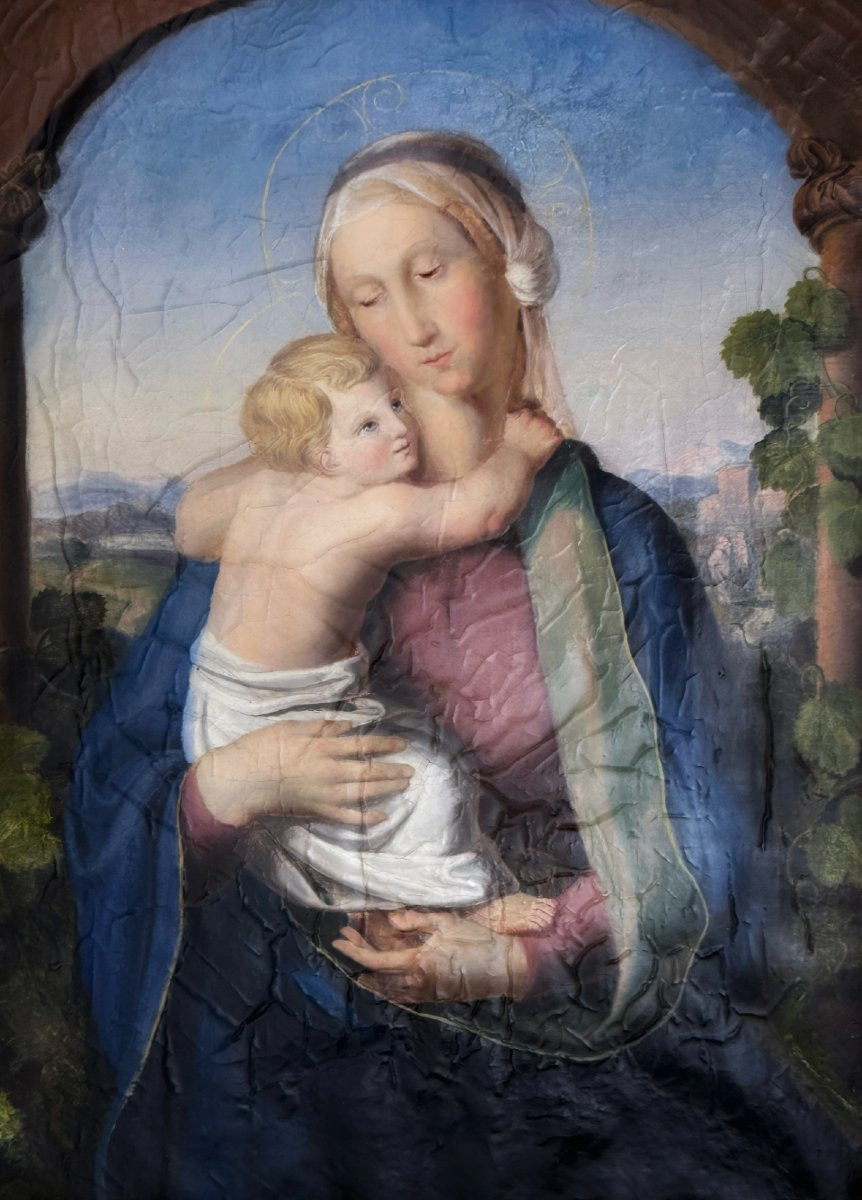 La Vierge à l'Enfant dans un paysage, École nazaréenne du XIXe siècle-photo-3