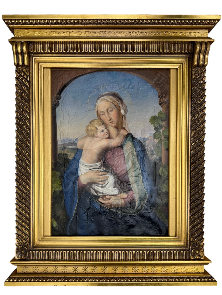 La Vierge à l'Enfant dans un paysage, École nazaréenne du XIXe siècle-photo-4