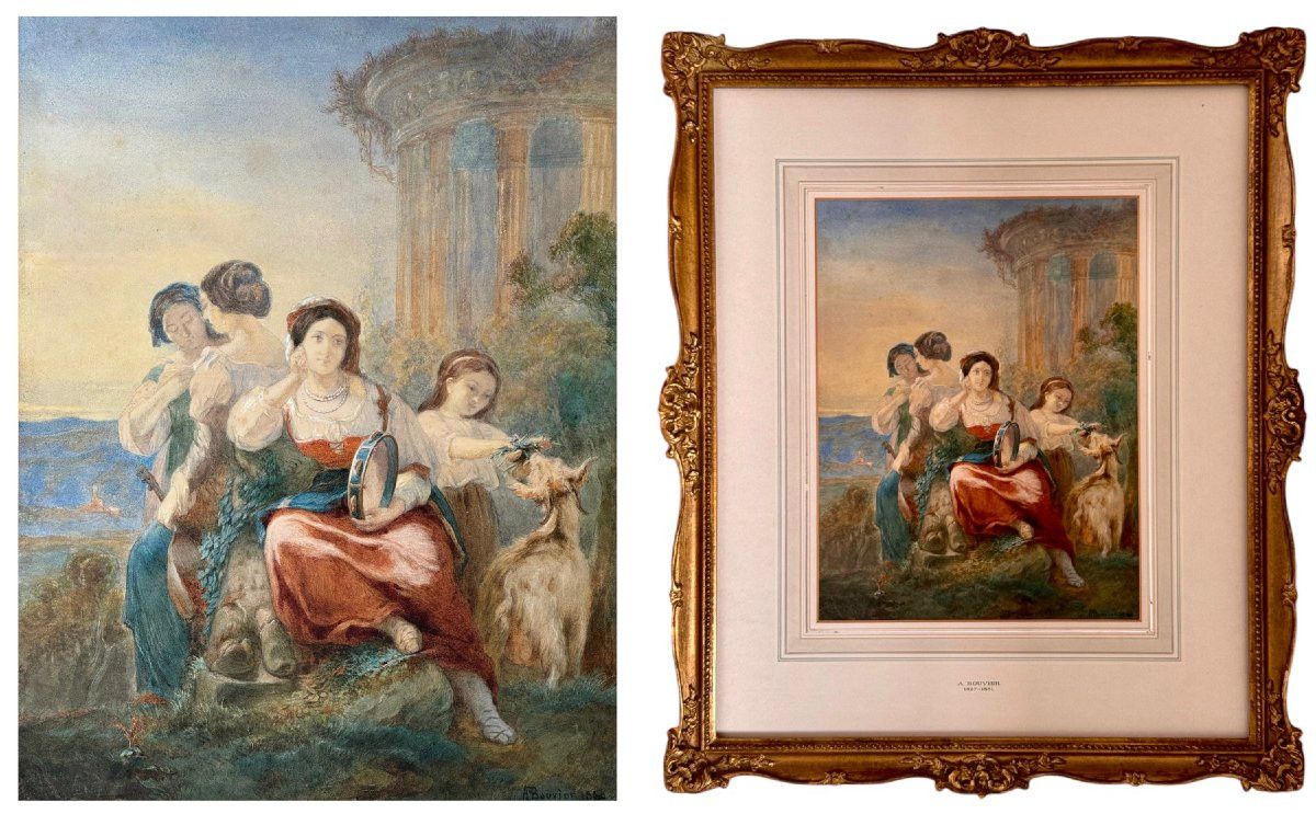A Pastoral Gathering Of Maidens, Augustus Jules Bouvier (1800-1867)-photo-2
