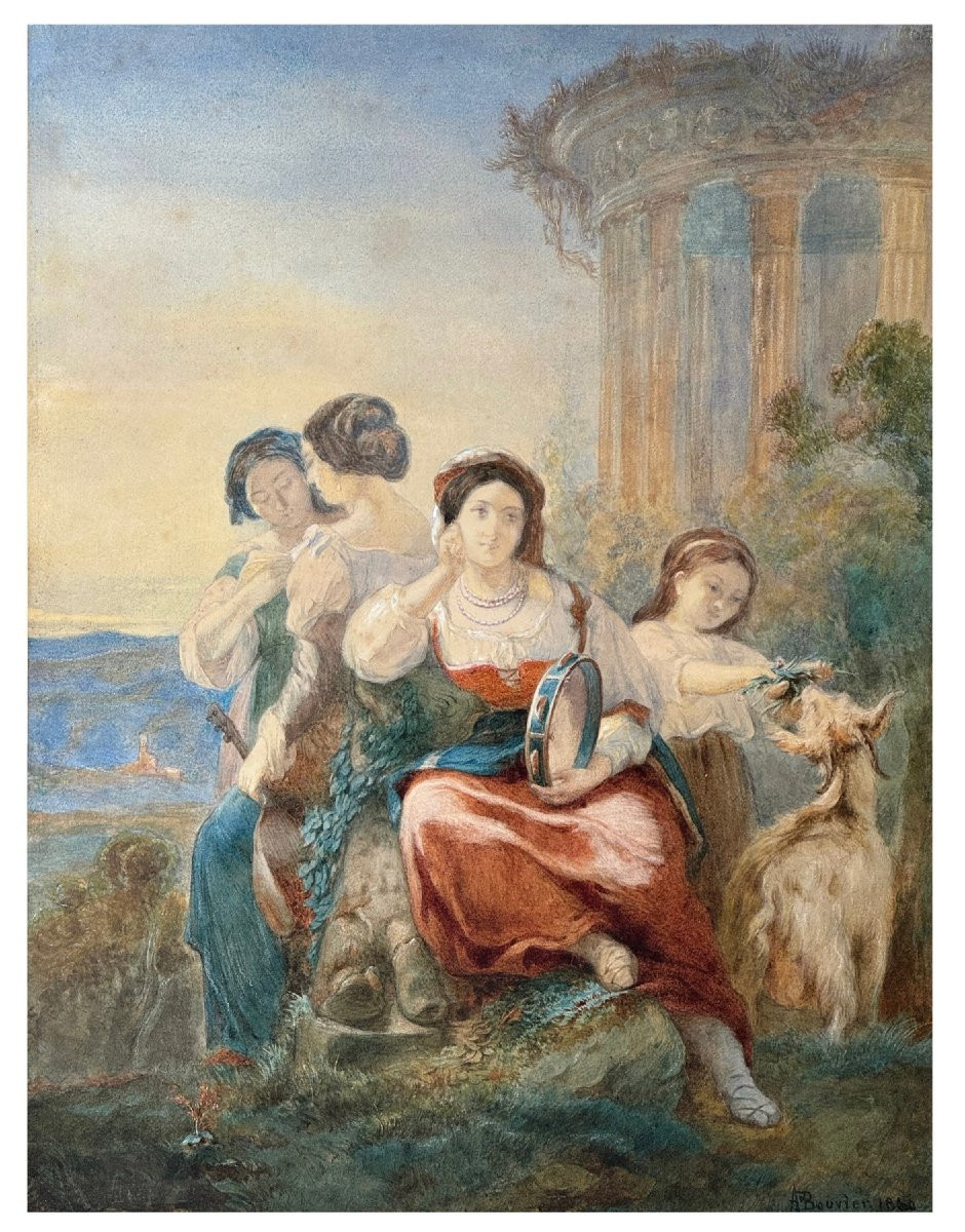A Pastoral Gathering Of Maidens, Augustus Jules Bouvier (1800-1867)-photo-3