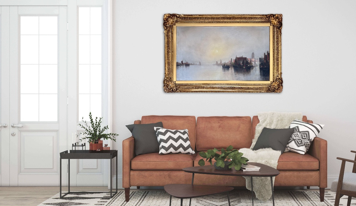Scène portuaire hollandaise avec bateaux de pêche, Augustus Van Hier (Néerlandais, XIXe siècle)-photo-6