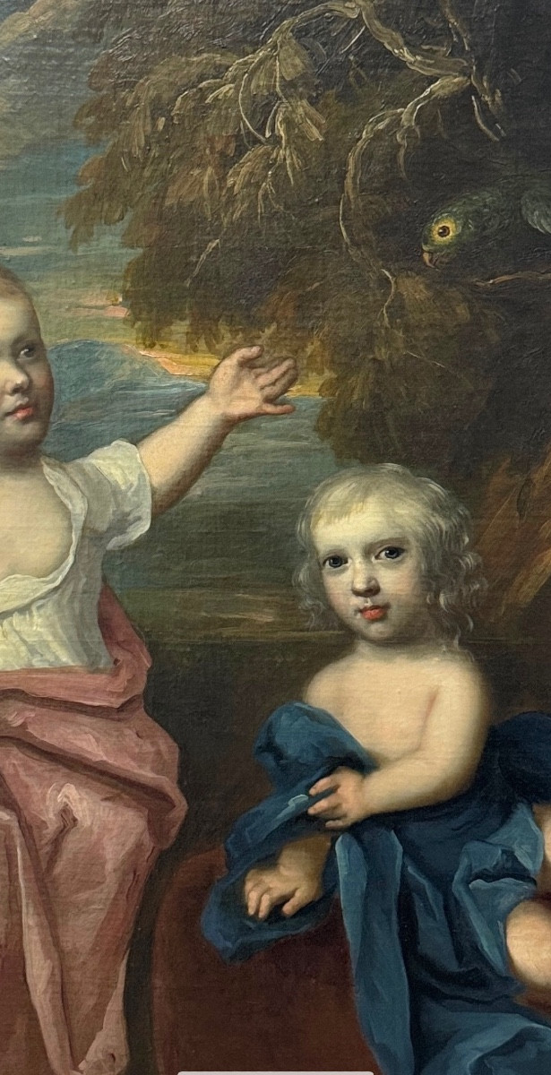17th Century Anglo-dutch School Portrait Of Two Young Boys With A Parrot-photo-6