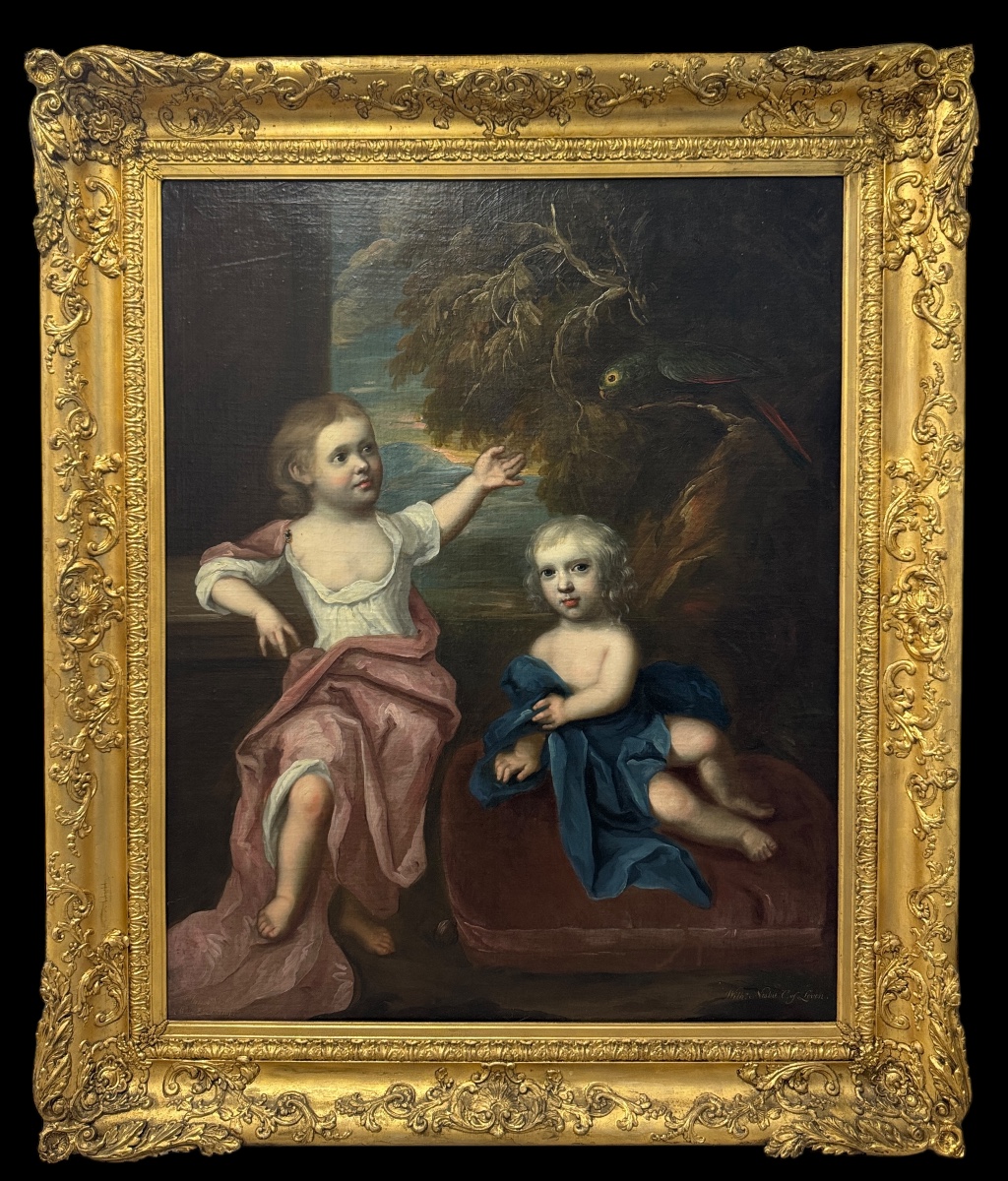 17th Century Anglo-dutch School Portrait Of Two Young Boys With A Parrot-photo-8
