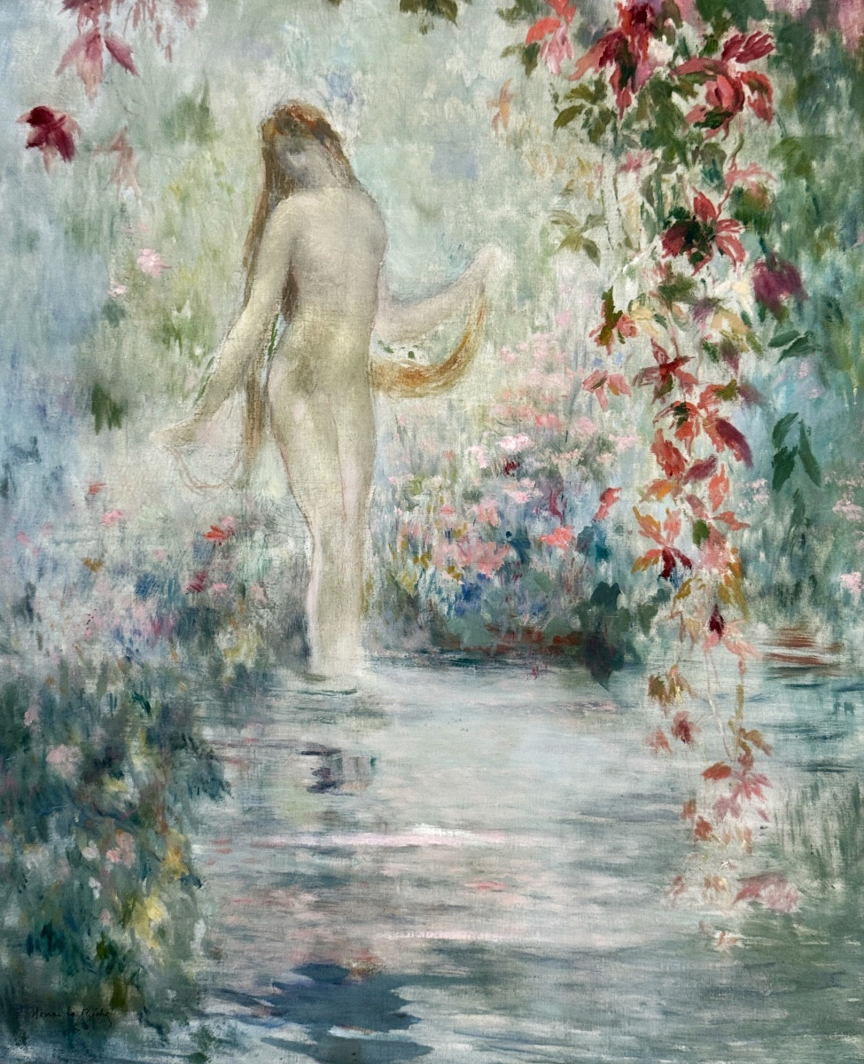 Symbolist Painting Of A Nude Bather, Henri Le Riche (1868-1944)-photo-2
