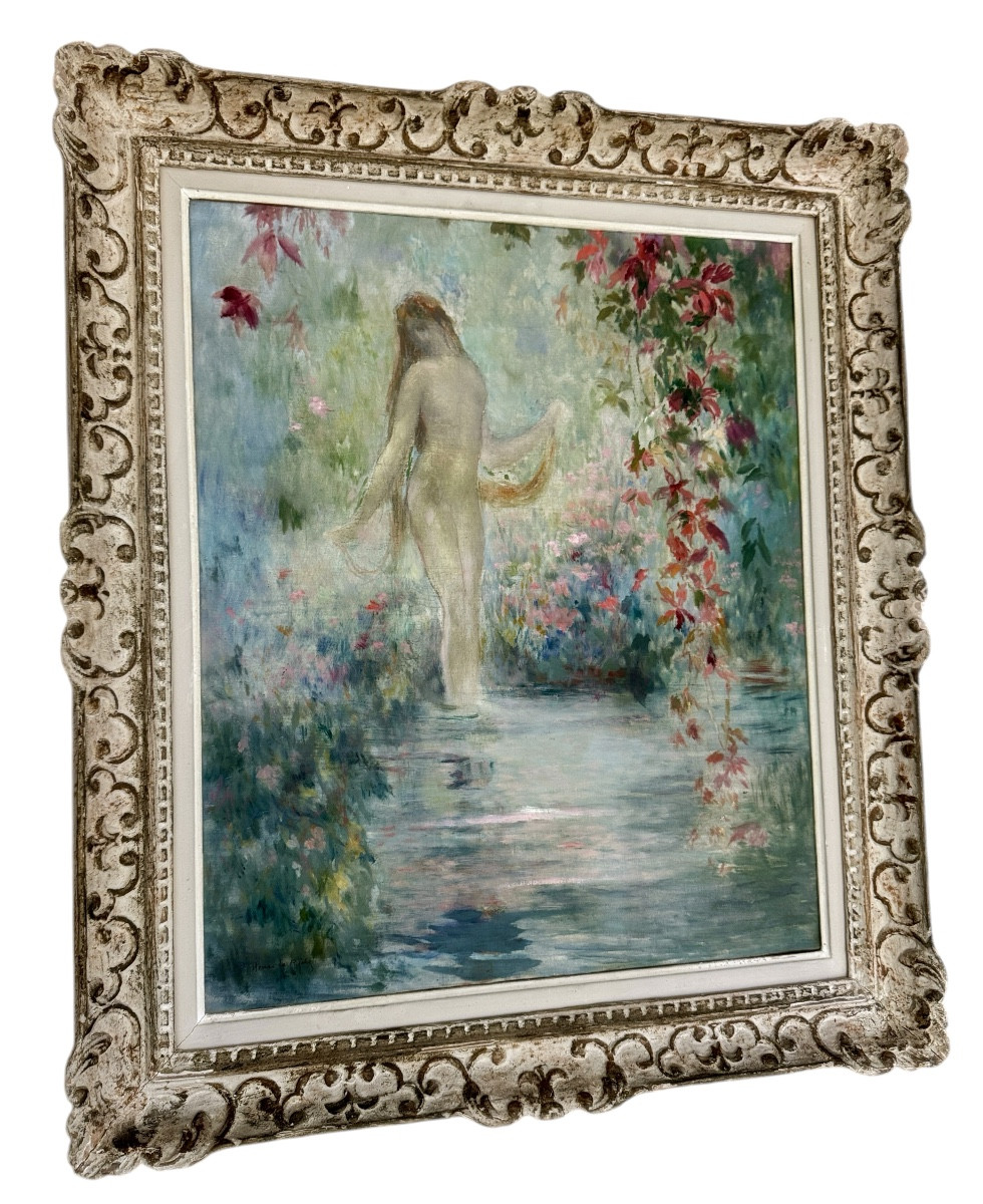 Symbolist Painting Of A Nude Bather, Henri Le Riche (1868-1944)-photo-1