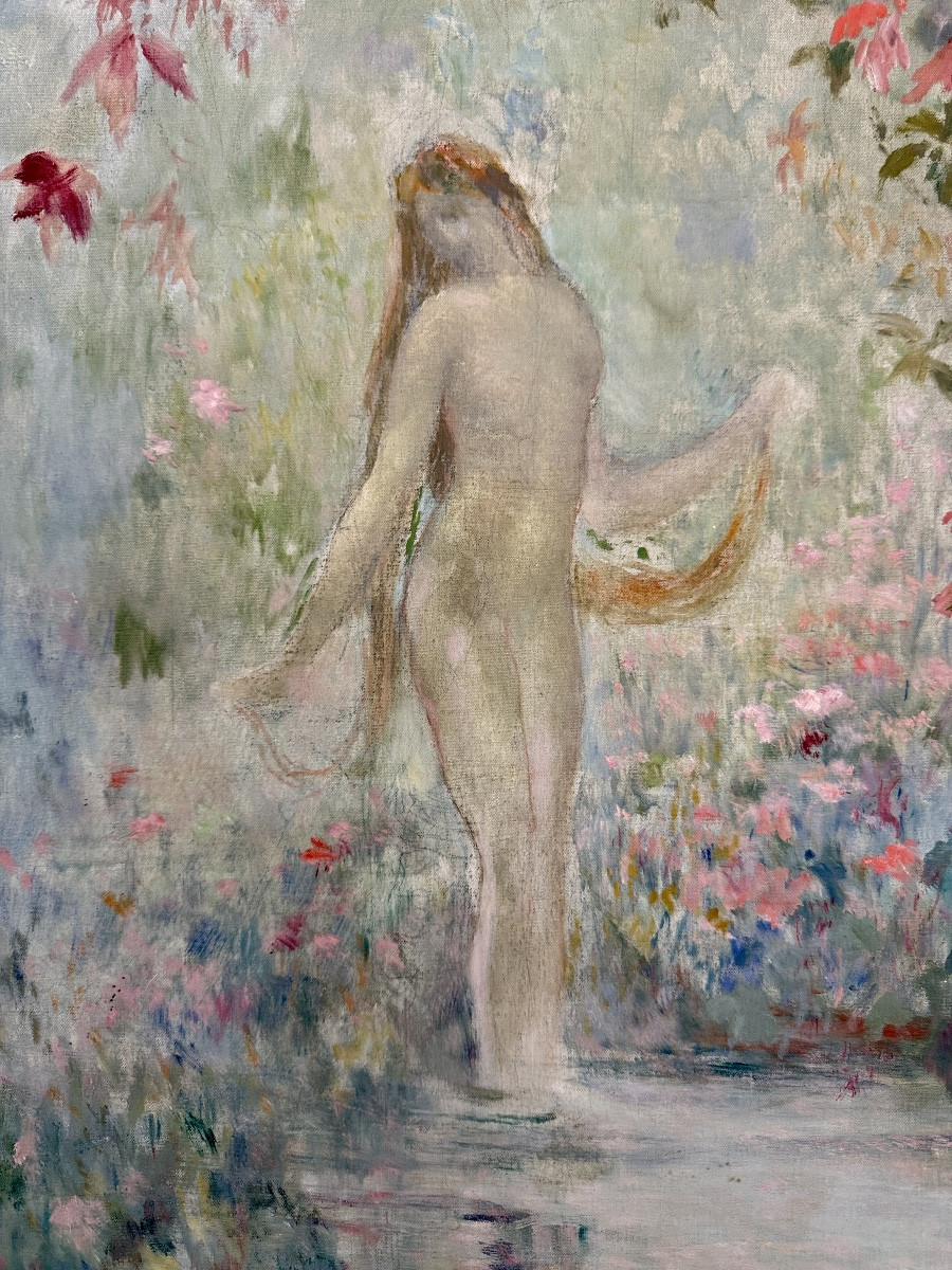 Symbolist Painting Of A Nude Bather, Henri Le Riche (1868-1944)-photo-5