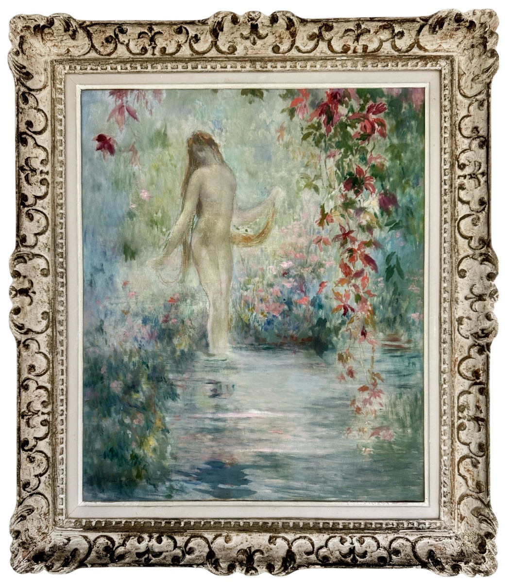 Symbolist Painting Of A Nude Bather, Henri Le Riche (1868-1944)