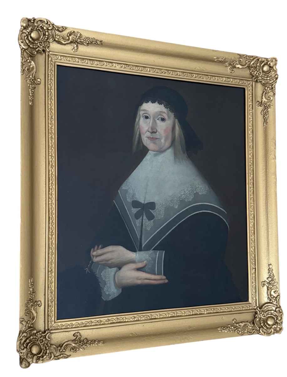 Portrait Of A Woman Holding A Black Feather Fan, 17th Century Dutch School -photo-4