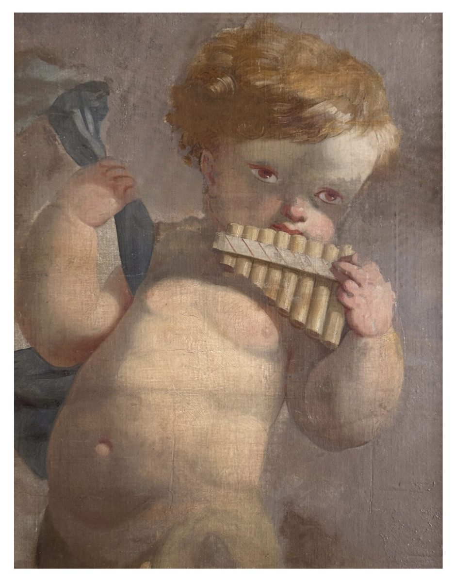 Putto jouant de la flûte de Pan, manière d'Antonio Zucchi (1726-1796)-photo-2